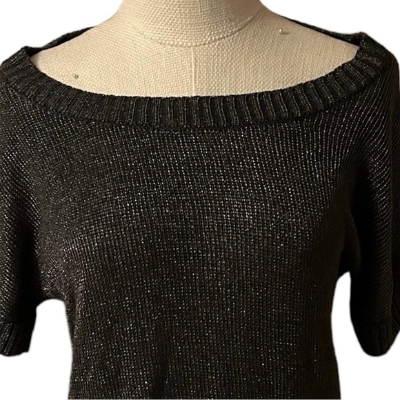 Calvin Klein Jeans Off Shoulder Short Sleeve Sweater Metallic Silver-Black Sz M - Picture 2 of 7
